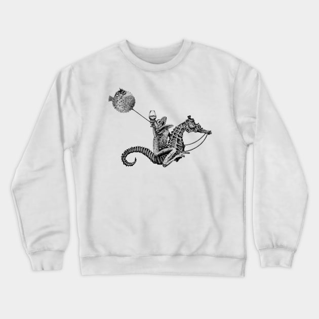 Crazy frog riding seahorse | Surrealism illustration | Party animal Crewneck Sweatshirt by ZuskaArt